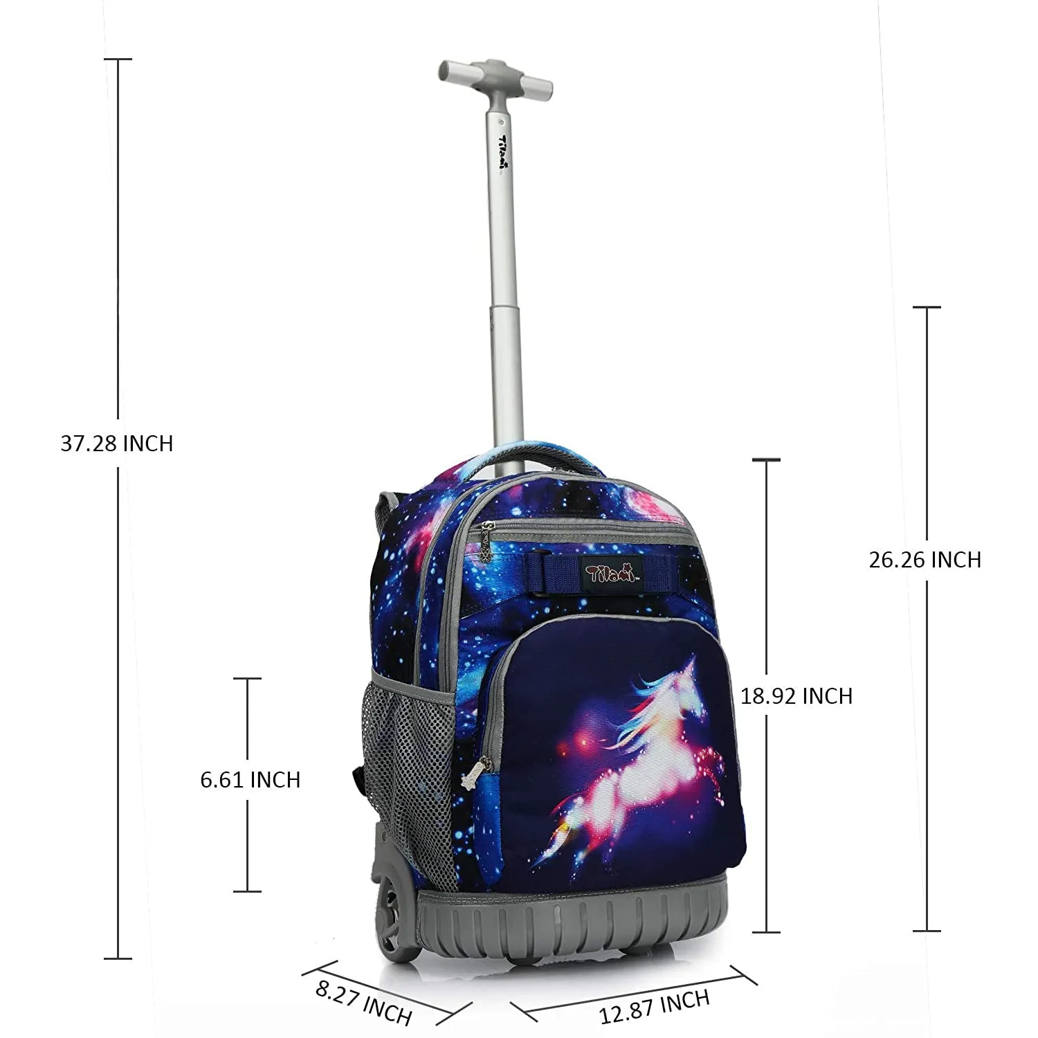 Tilami Deep Blue Galaxy Unicorn 19 inch Rolling Backpack For Kids