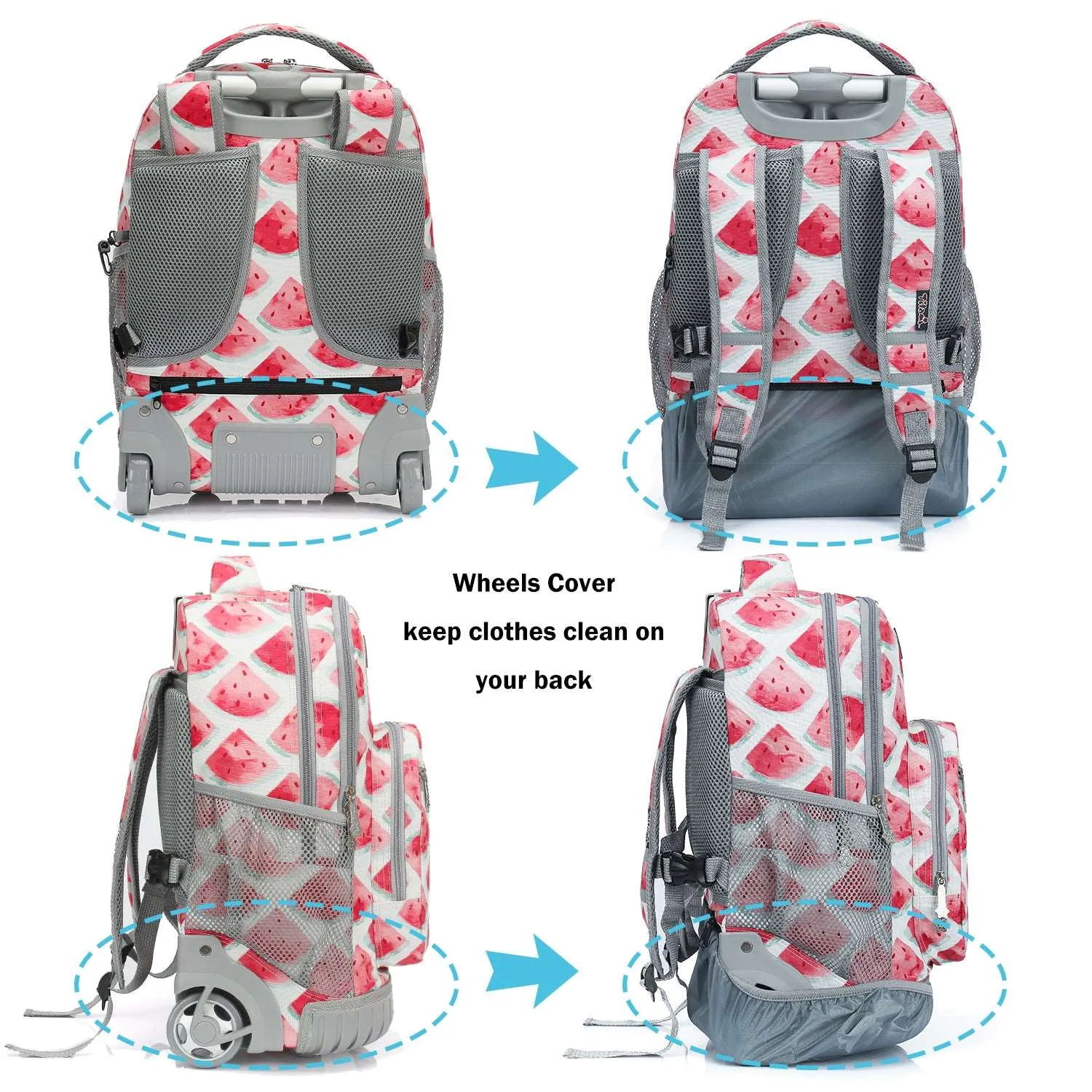 Tilami Pink Cute Watermelon 19 inch Kids Rolling Backpack