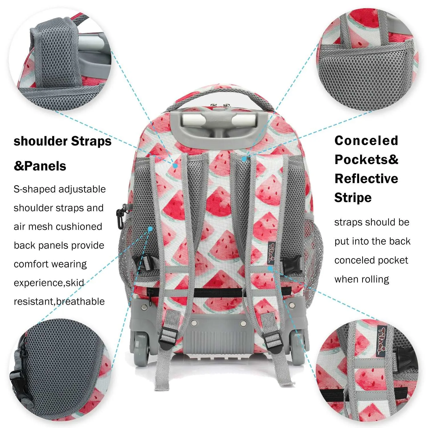 Tilami Pink Cute Watermelon 19 inch Kids Rolling Backpack