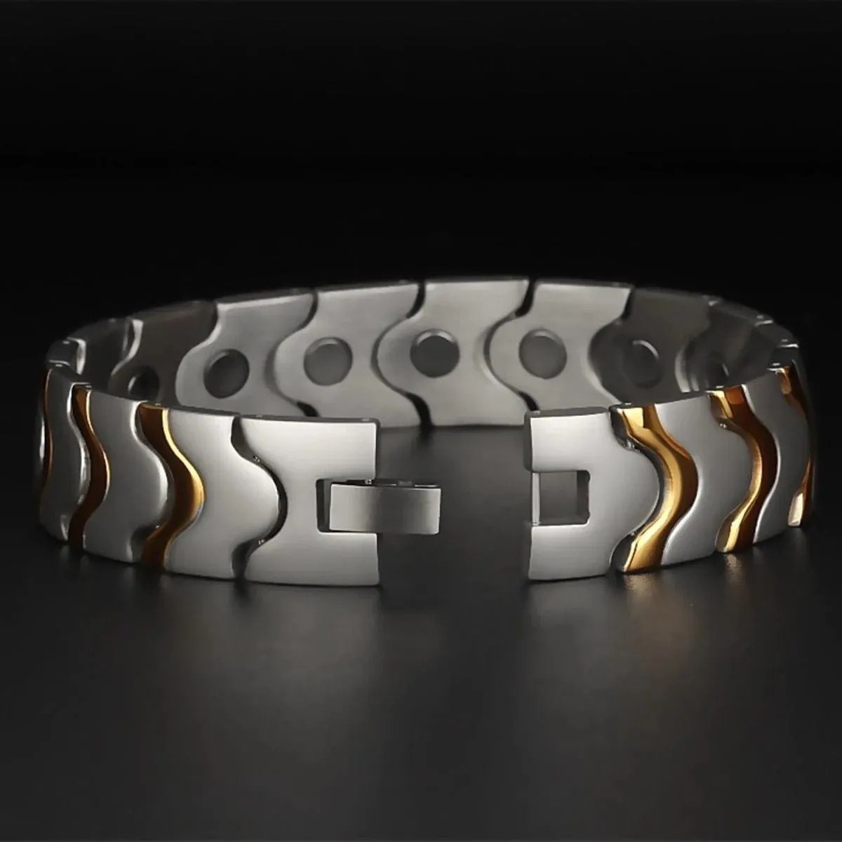 Titanium Stainless Steel Magnetic Therapy Health Energy Bracelet - Silver Gold for Men