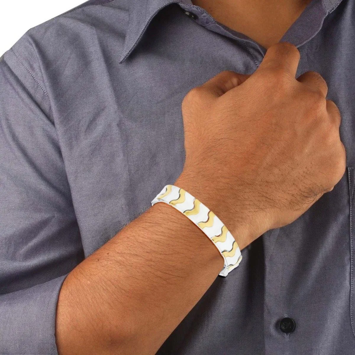Titanium Stainless Steel Magnetic Therapy Health Energy Bracelet - Silver Gold for Men