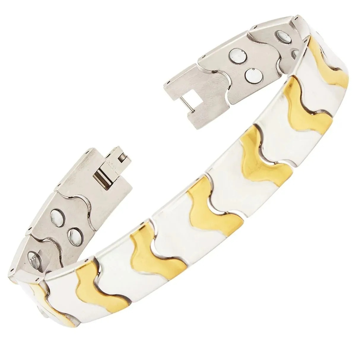 Titanium Stainless Steel Magnetic Therapy Health Energy Bracelet - Silver Gold for Men