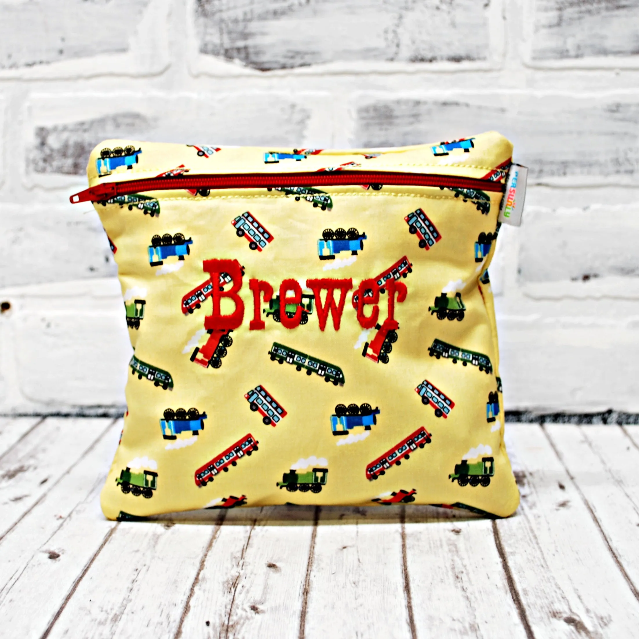 Trains on Yellow Personalized Reusable Food Bag