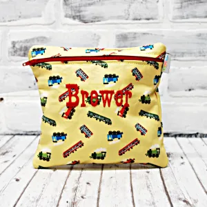 Trains on Yellow Personalized Reusable Food Bag