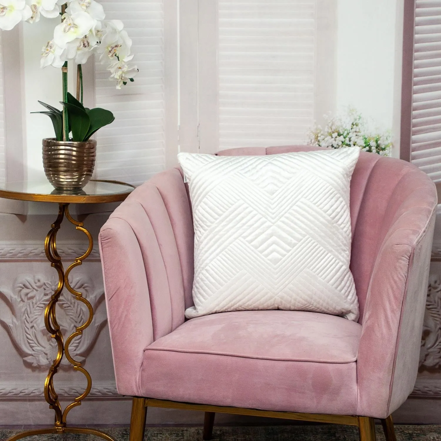 Transitional White Quilted Throw Pillow