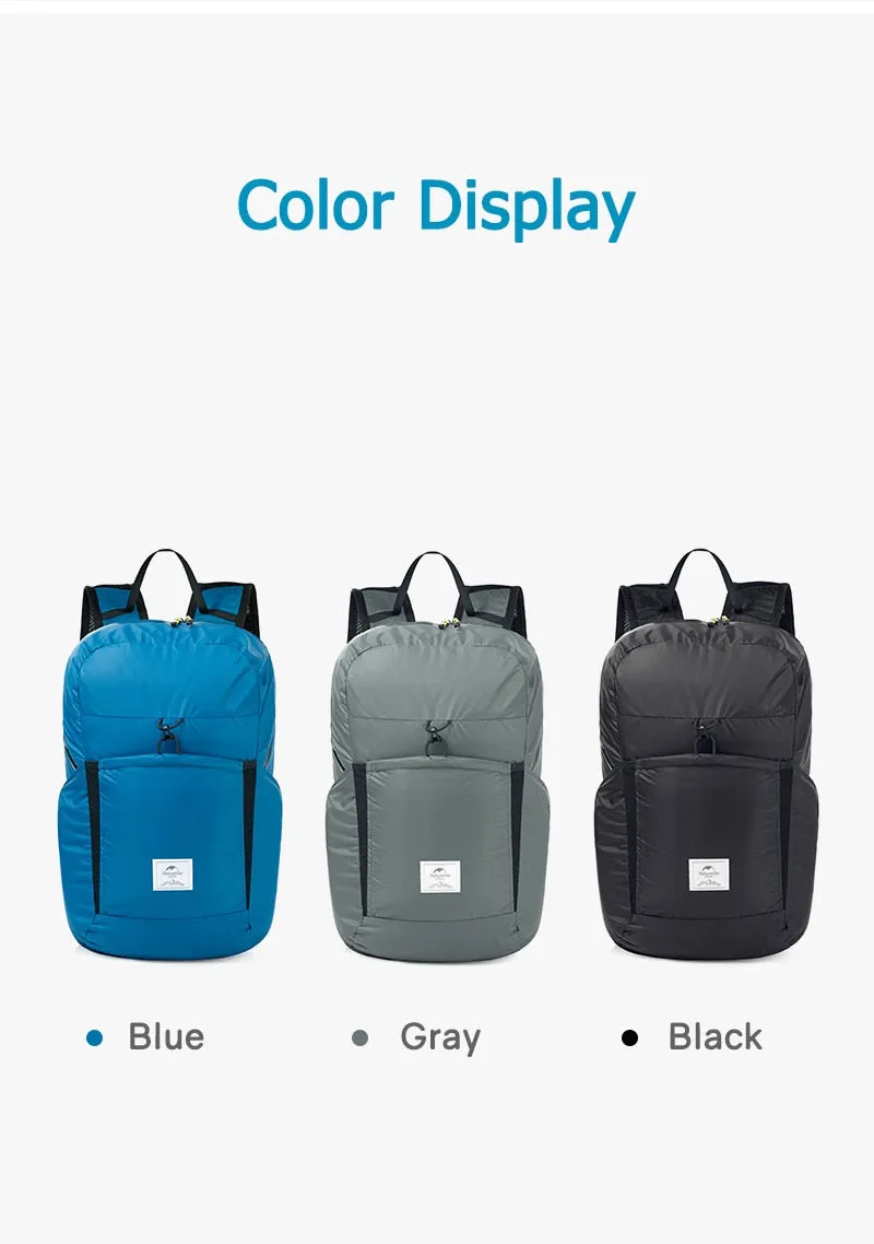 Ultralight Waterproof Backpack Foldable Backpack, Black/Blue/Gray, 25L