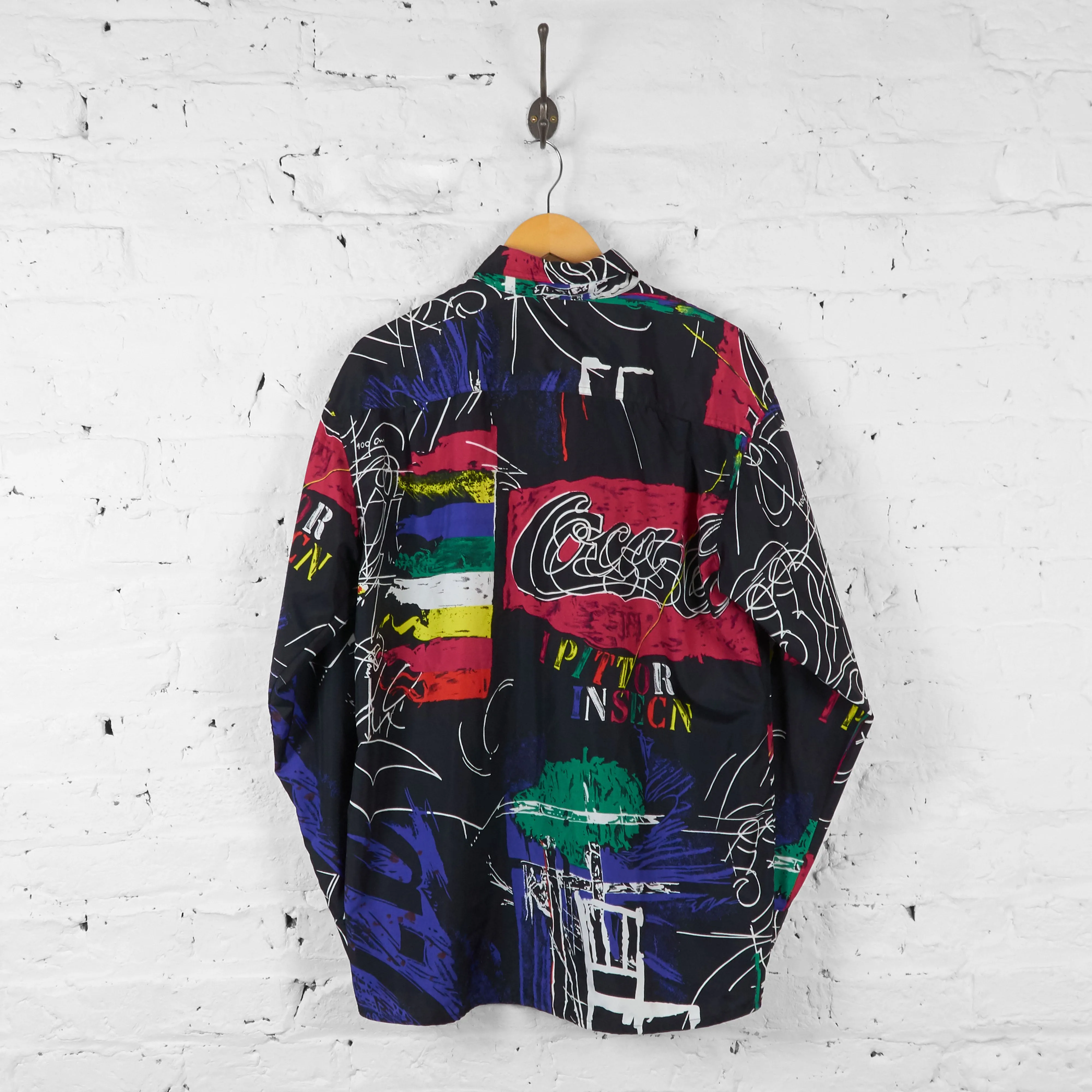 Vintage Abstract Patterned Party Shirt - Black - L