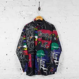 Vintage Abstract Patterned Party Shirt - Black - L