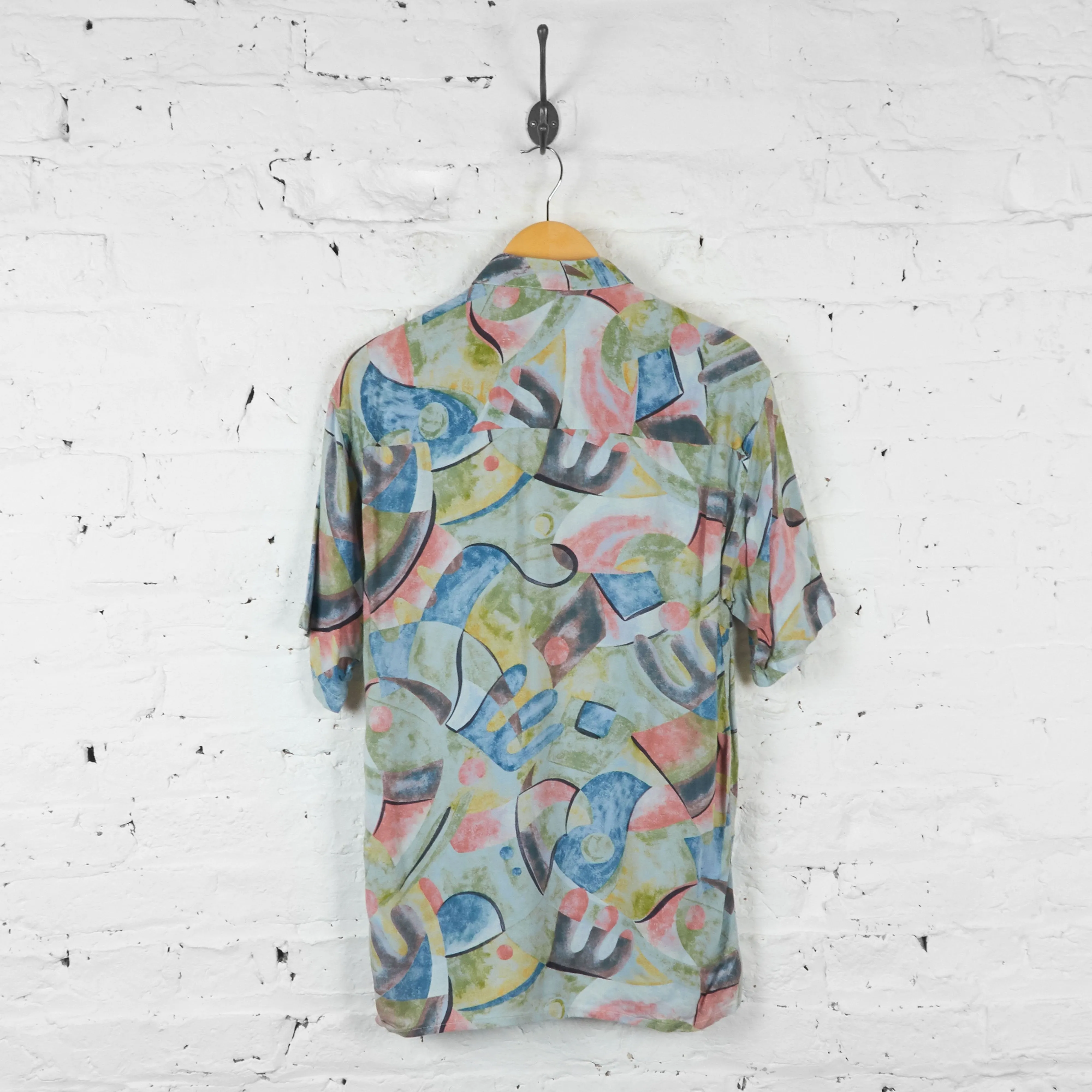 Vintage Abstract Patterned Party Shirt - Green - M
