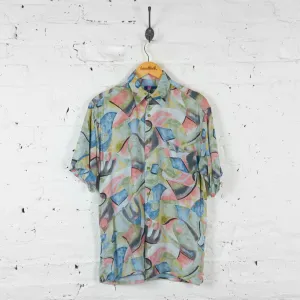 Vintage Abstract Patterned Party Shirt - Green - M