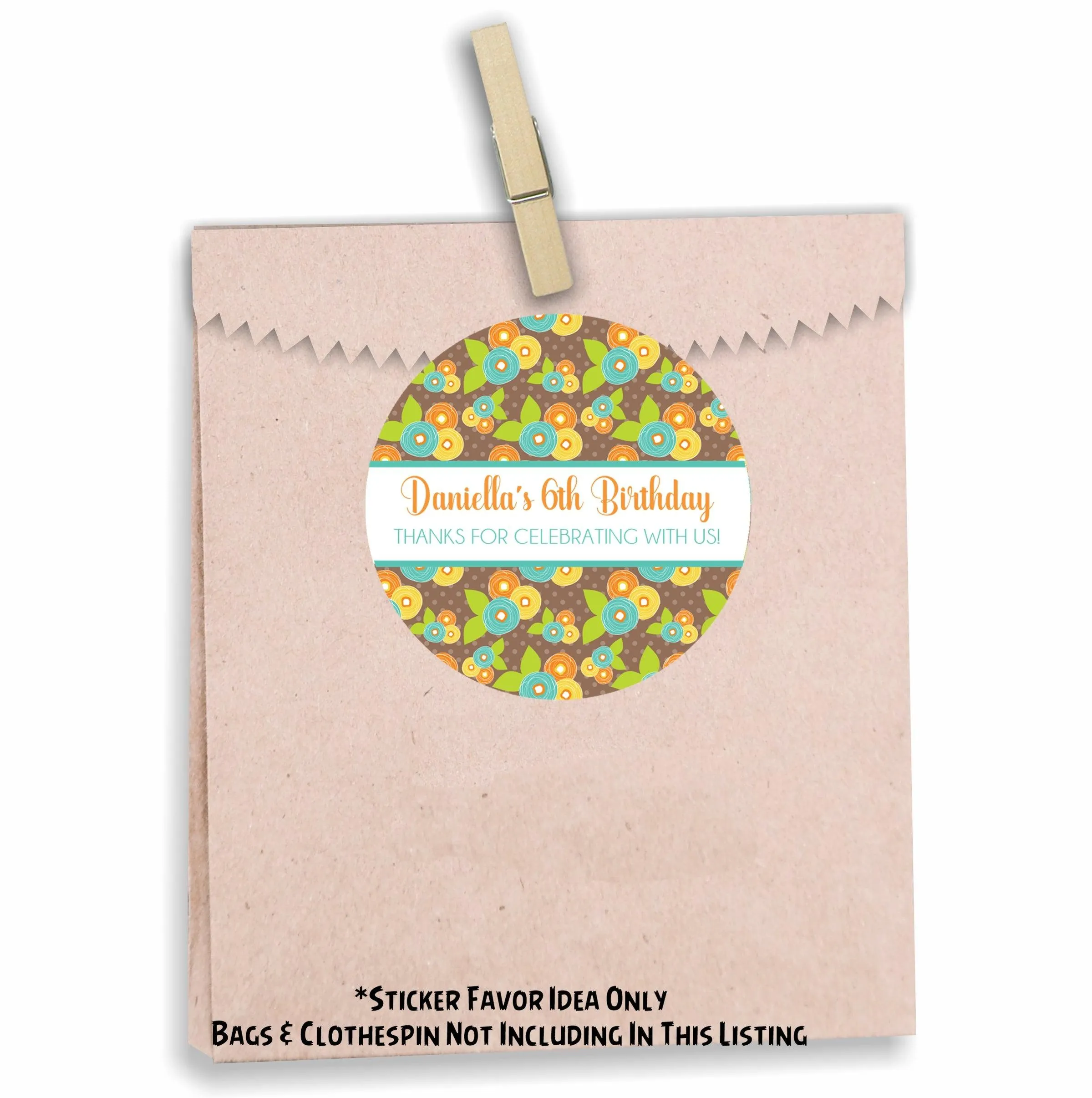 Vintage Floral Birthday Party Stickers