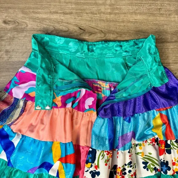 Vintage handmade quilt effect full skirt Bright patterned patchwork circle skirt