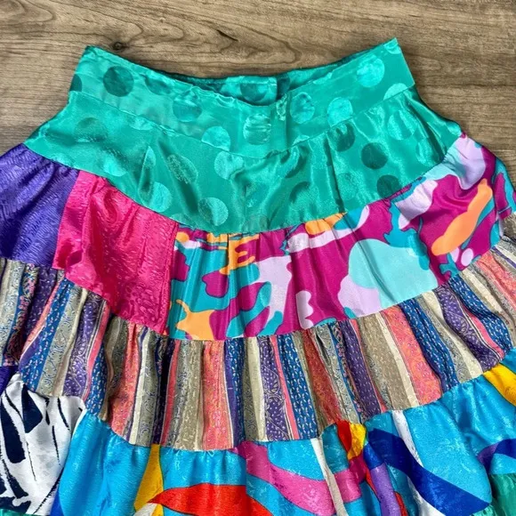 Vintage handmade quilt effect full skirt Bright patterned patchwork circle skirt
