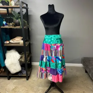 Vintage handmade quilt effect full skirt Bright patterned patchwork circle skirt