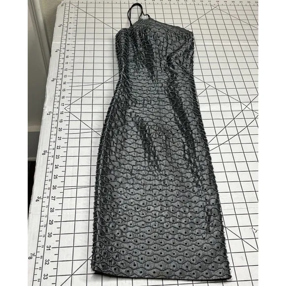 Vintage Niteline 90s Y2K Gunmetal Grey All Over Beaded Mini Body Con Dress 4