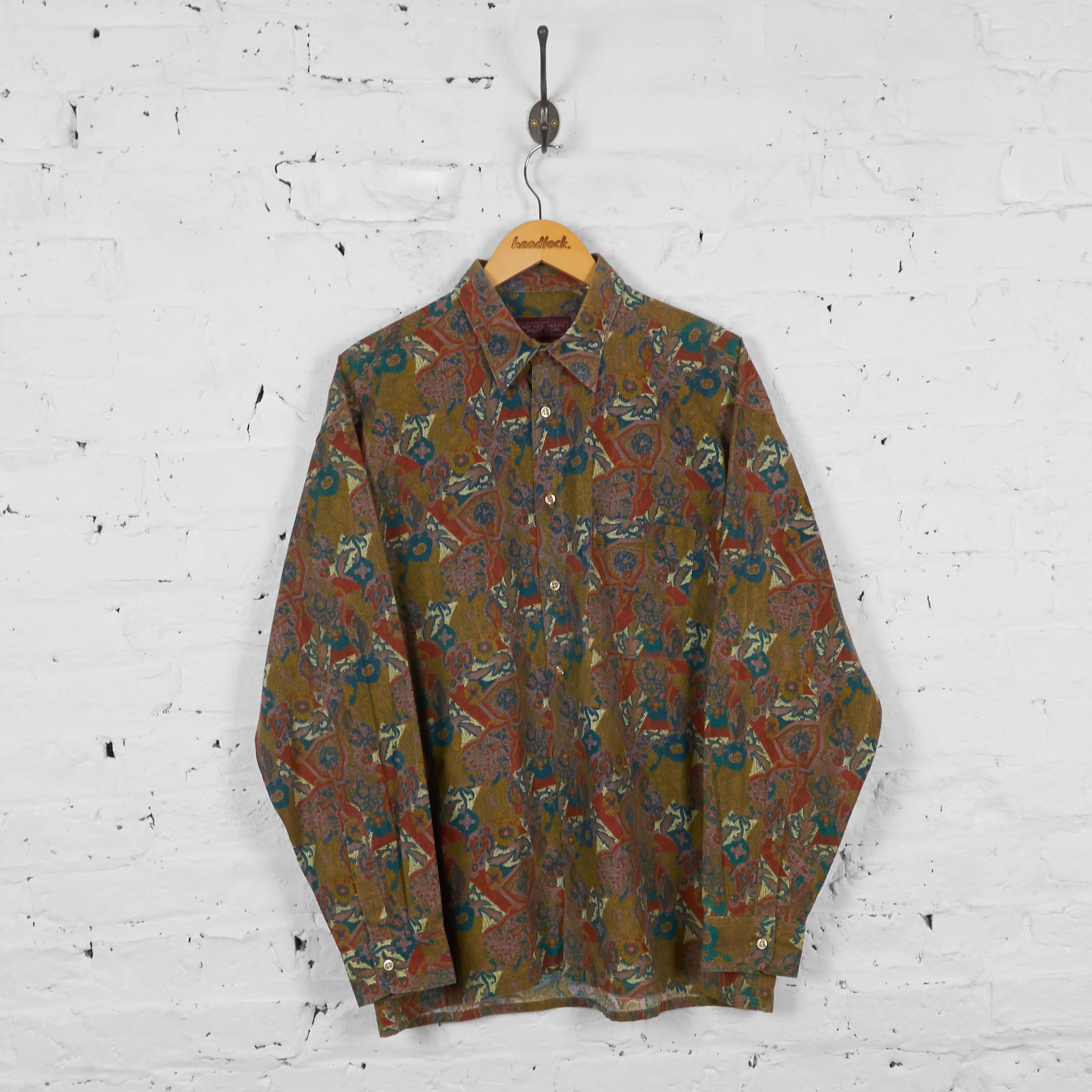 Vintage Ornamental Patterned Party Shirt - Green - L