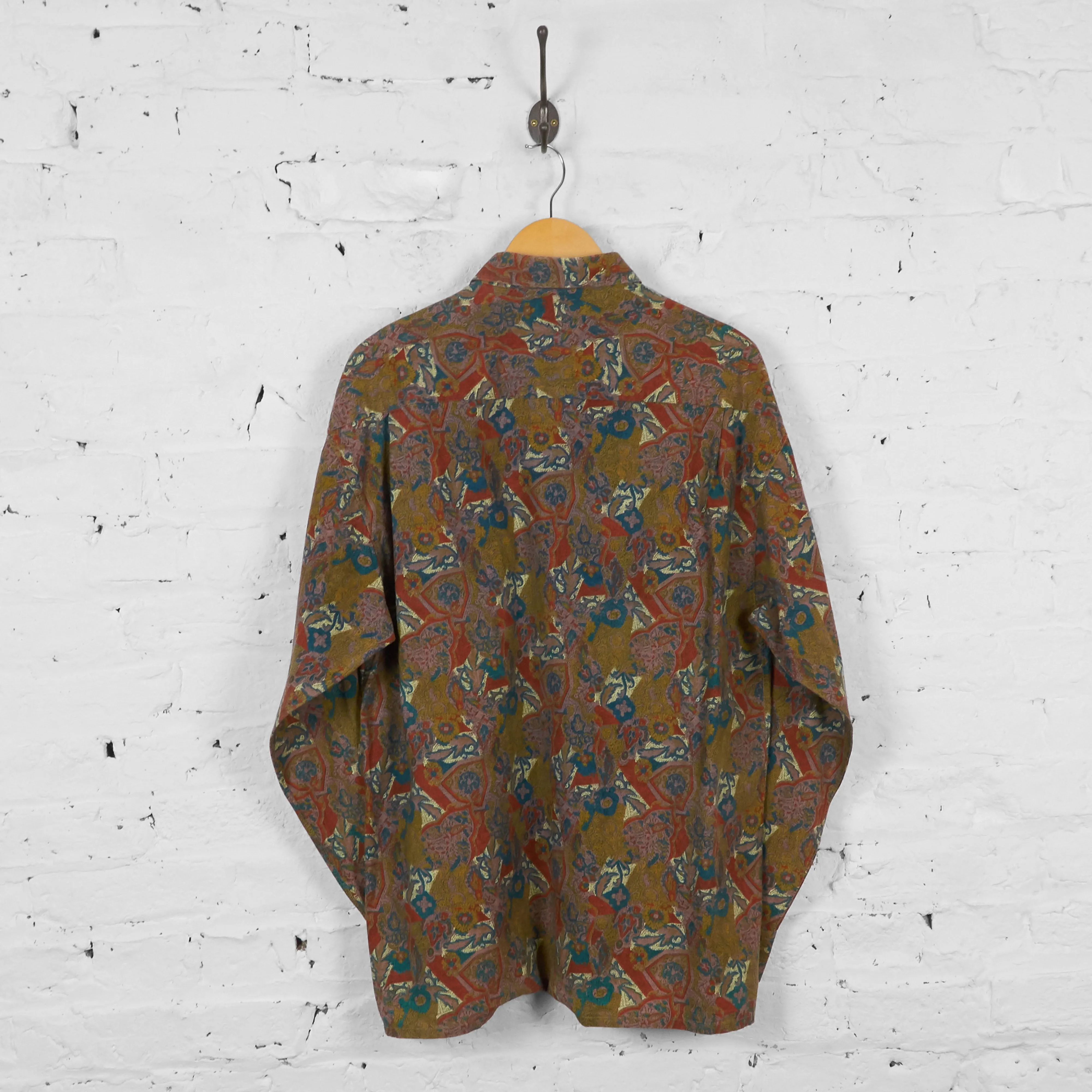 Vintage Ornamental Patterned Party Shirt - Green - L