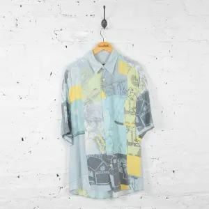 Vintage Patterned Party Shirt - Blue/Grey - L