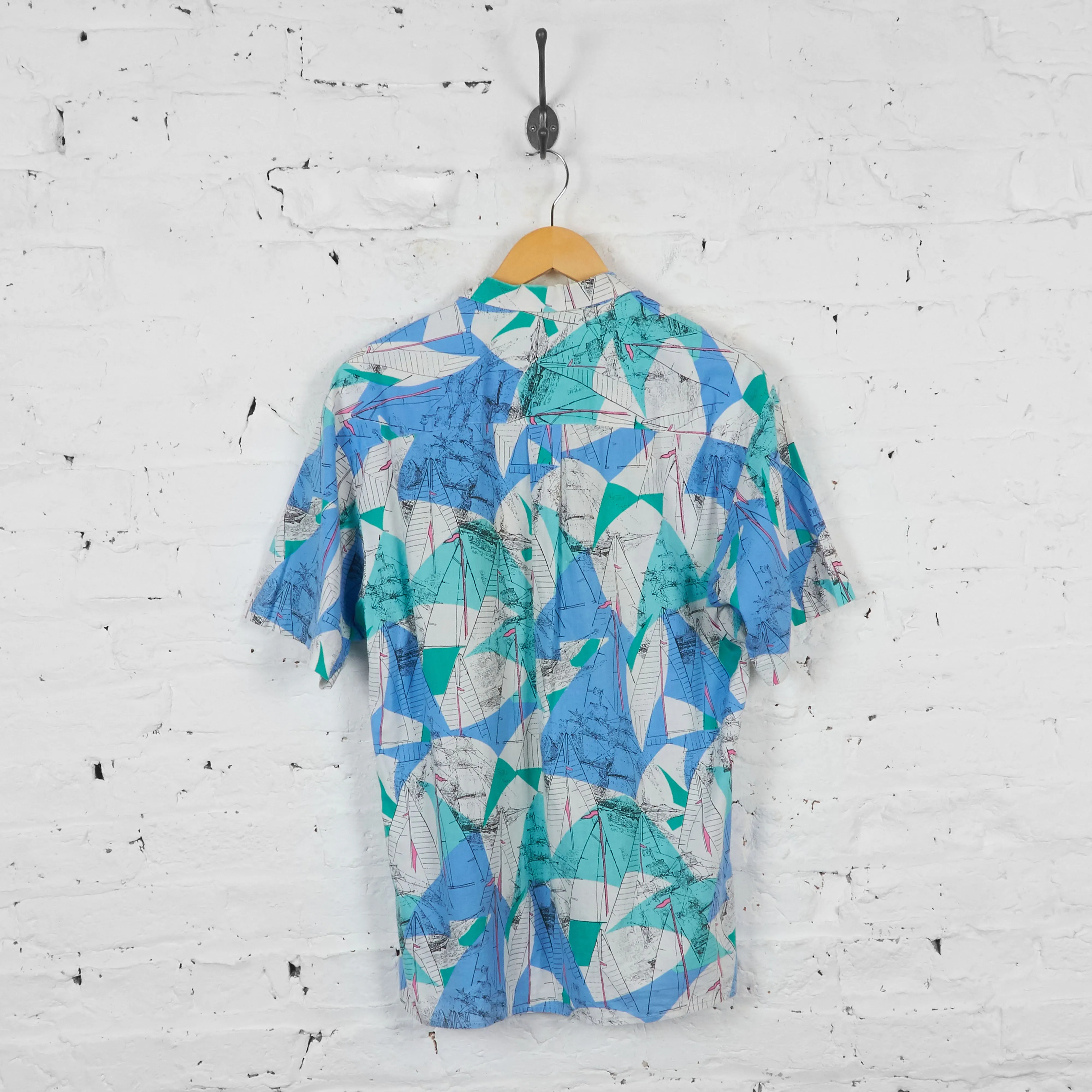 Vintage Sailing Patterned Party Shirt - Blue - M