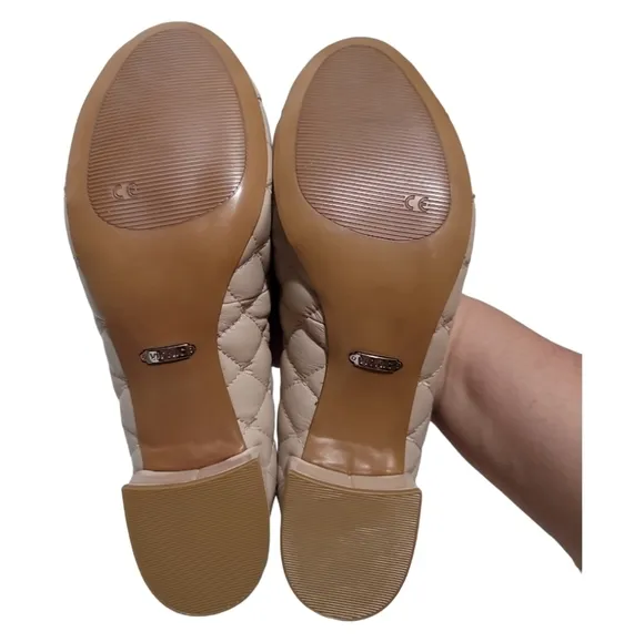 Vionic Ruby Quilted Leather Block-Heel Pumps Beige 9.5 Neutral Capsule Wardrobe