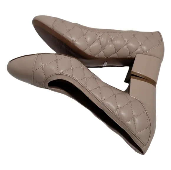 Vionic Ruby Quilted Leather Block-Heel Pumps Beige 9.5 Neutral Capsule Wardrobe