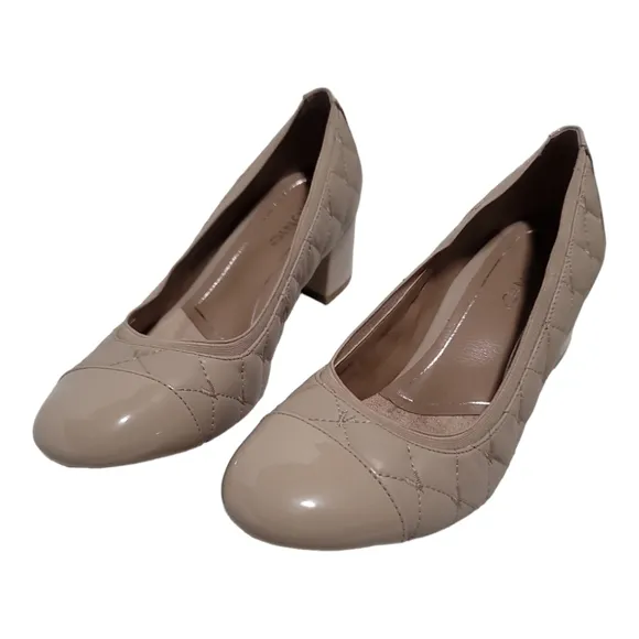 Vionic Ruby Quilted Leather Block-Heel Pumps Beige 9.5 Neutral Capsule Wardrobe
