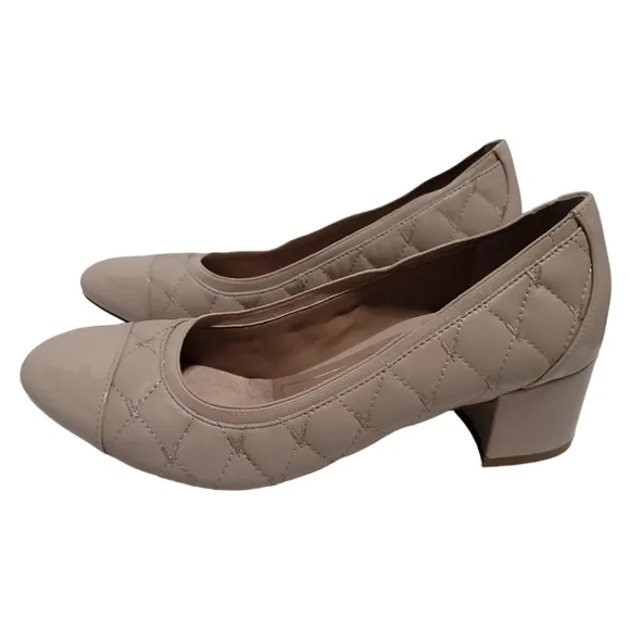Vionic Ruby Quilted Leather Block-Heel Pumps Beige 9.5 Neutral Capsule Wardrobe