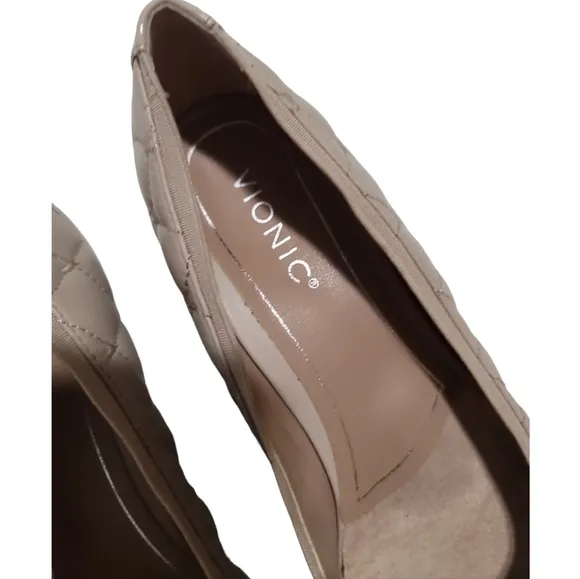 Vionic Ruby Quilted Leather Block-Heel Pumps Beige 9.5 Neutral Capsule Wardrobe