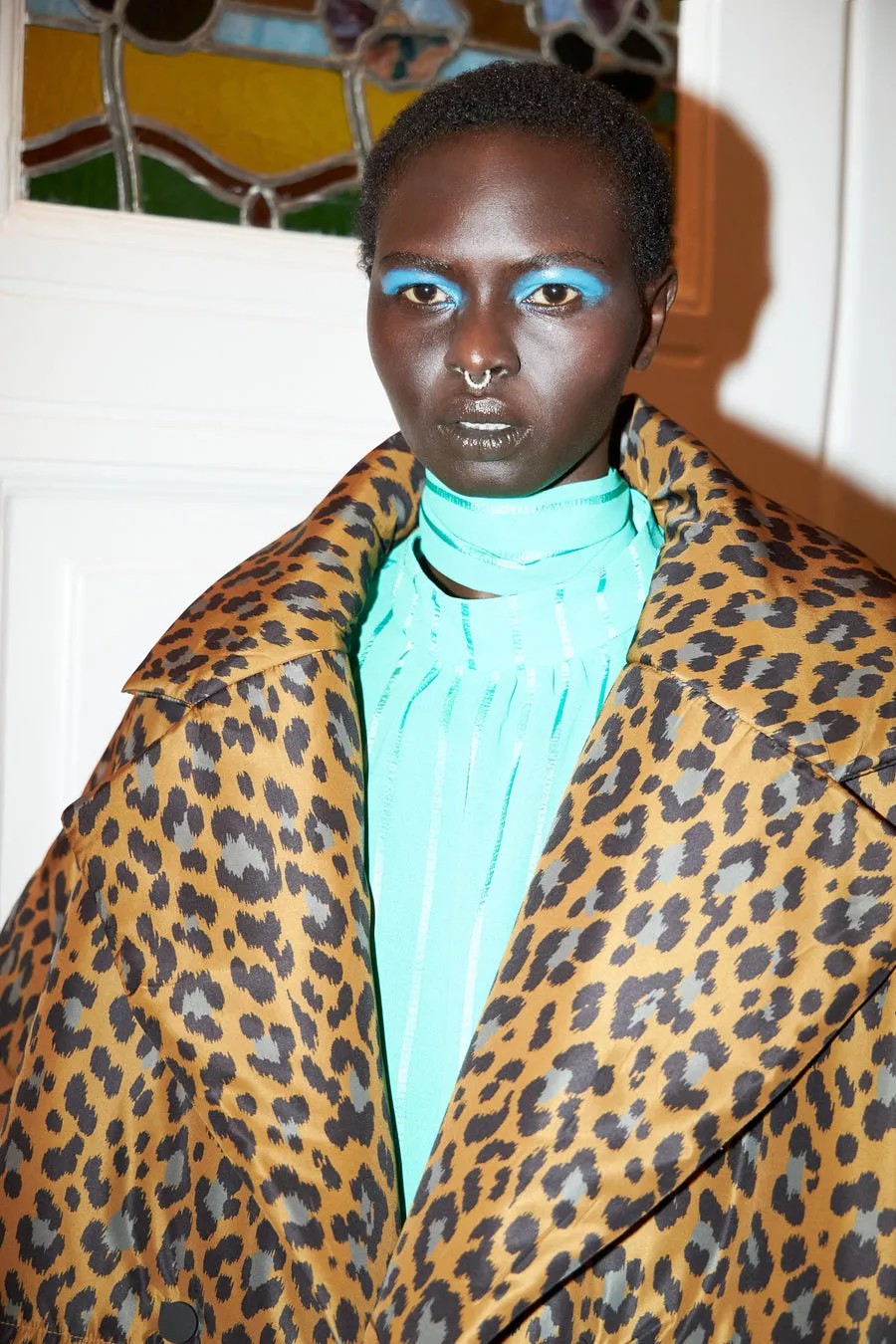 W ROTATES Quilted Leopard Midi Coat