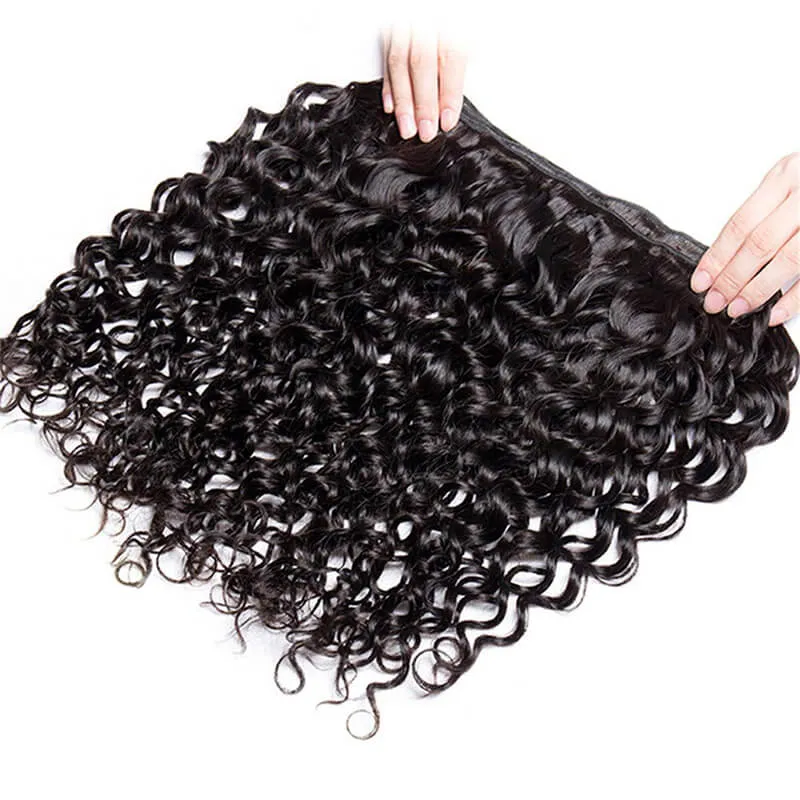 Wavymy Affordable Virgin Human Hair Water Wave 3 Bundles With 4x4 Lace Closure