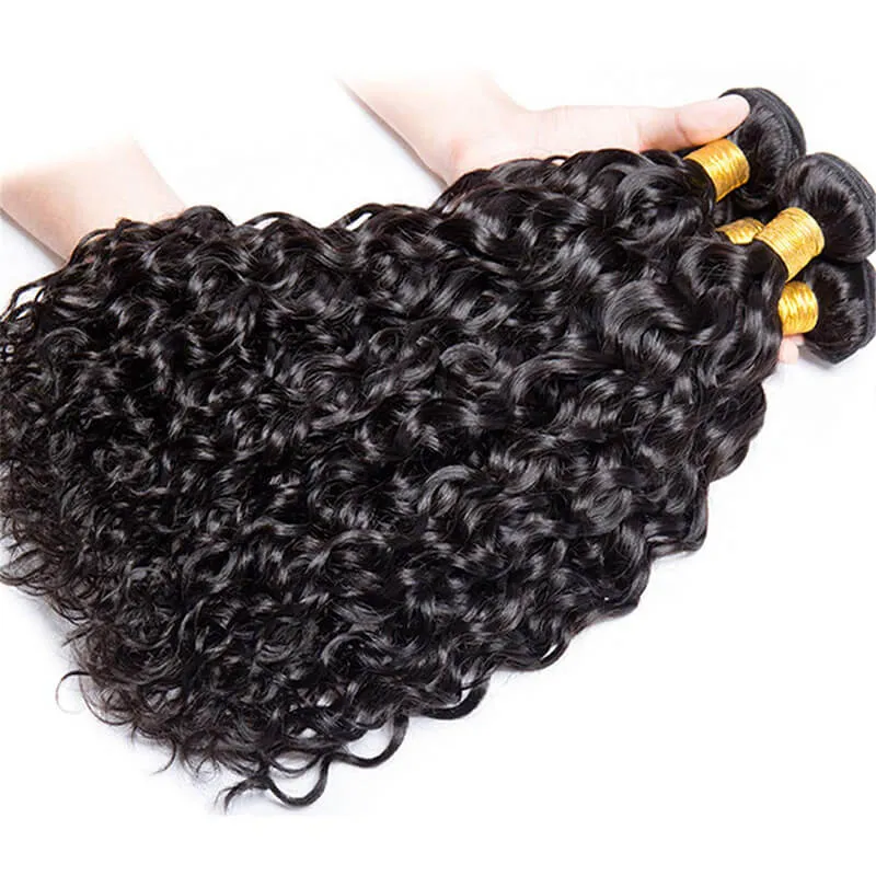Wavymy Affordable Virgin Human Hair Water Wave 3 Bundles With 4x4 Lace Closure