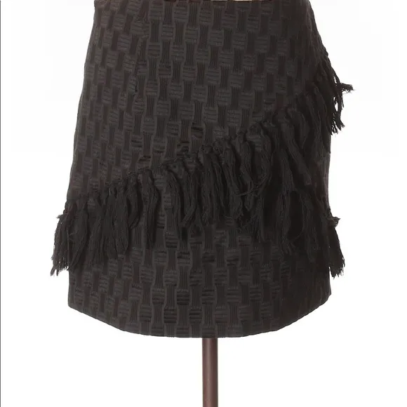Wayf Black Tassel Fringe Textured Patterned Mini Skirt Small