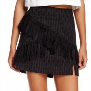 Wayf Black Tassel Fringe Textured Patterned Mini Skirt Small