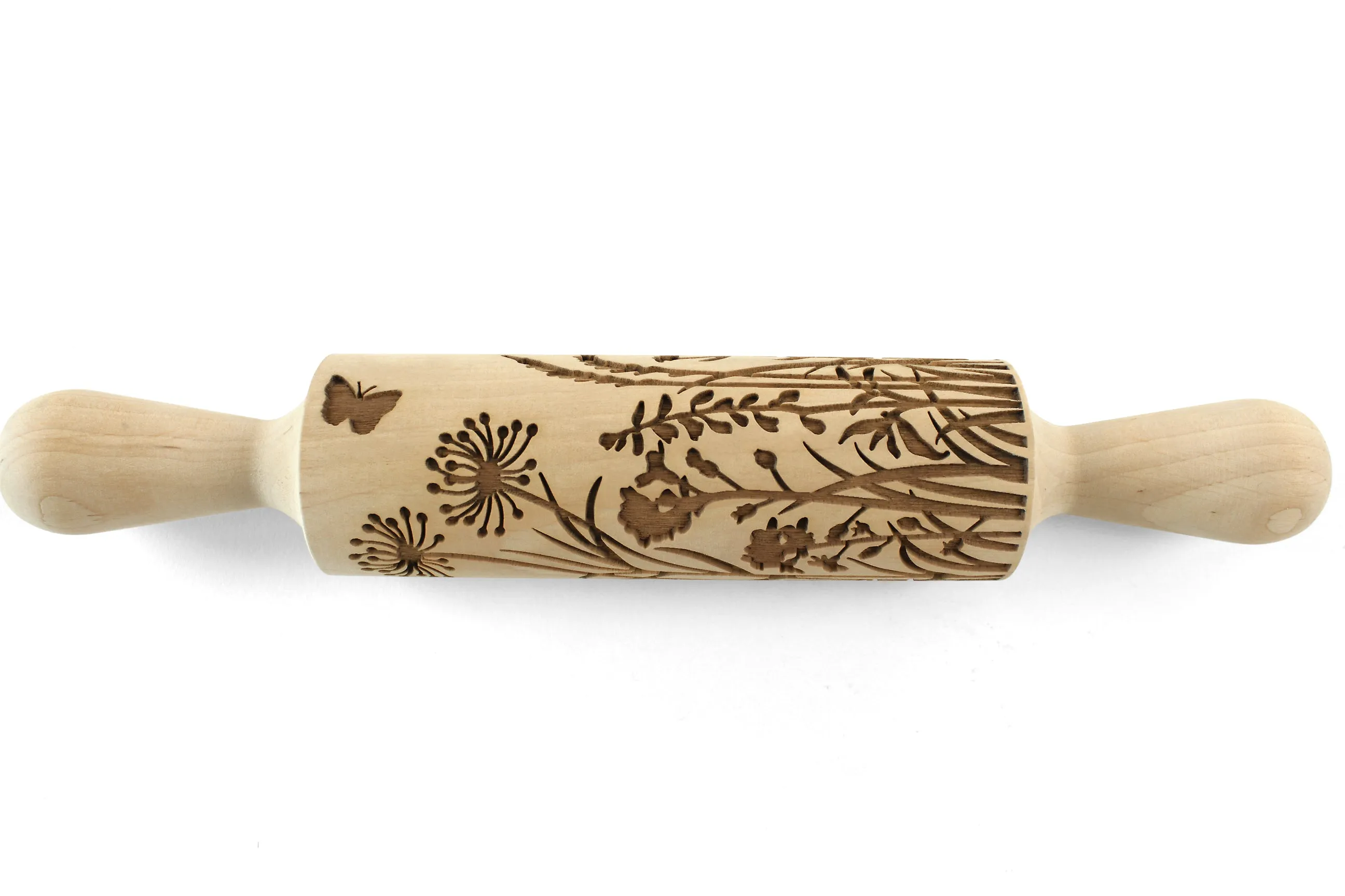 Wild Flowers and Herbs Embossed Rolling Pin, Textured Cookie, Clay Stamp, Pottery Roller, Christmas Gift
