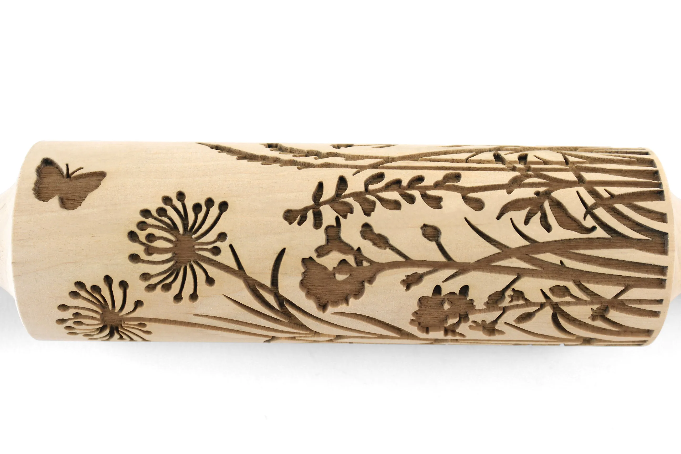 Wild Flowers and Herbs Embossed Rolling Pin, Textured Cookie, Clay Stamp, Pottery Roller, Christmas Gift
