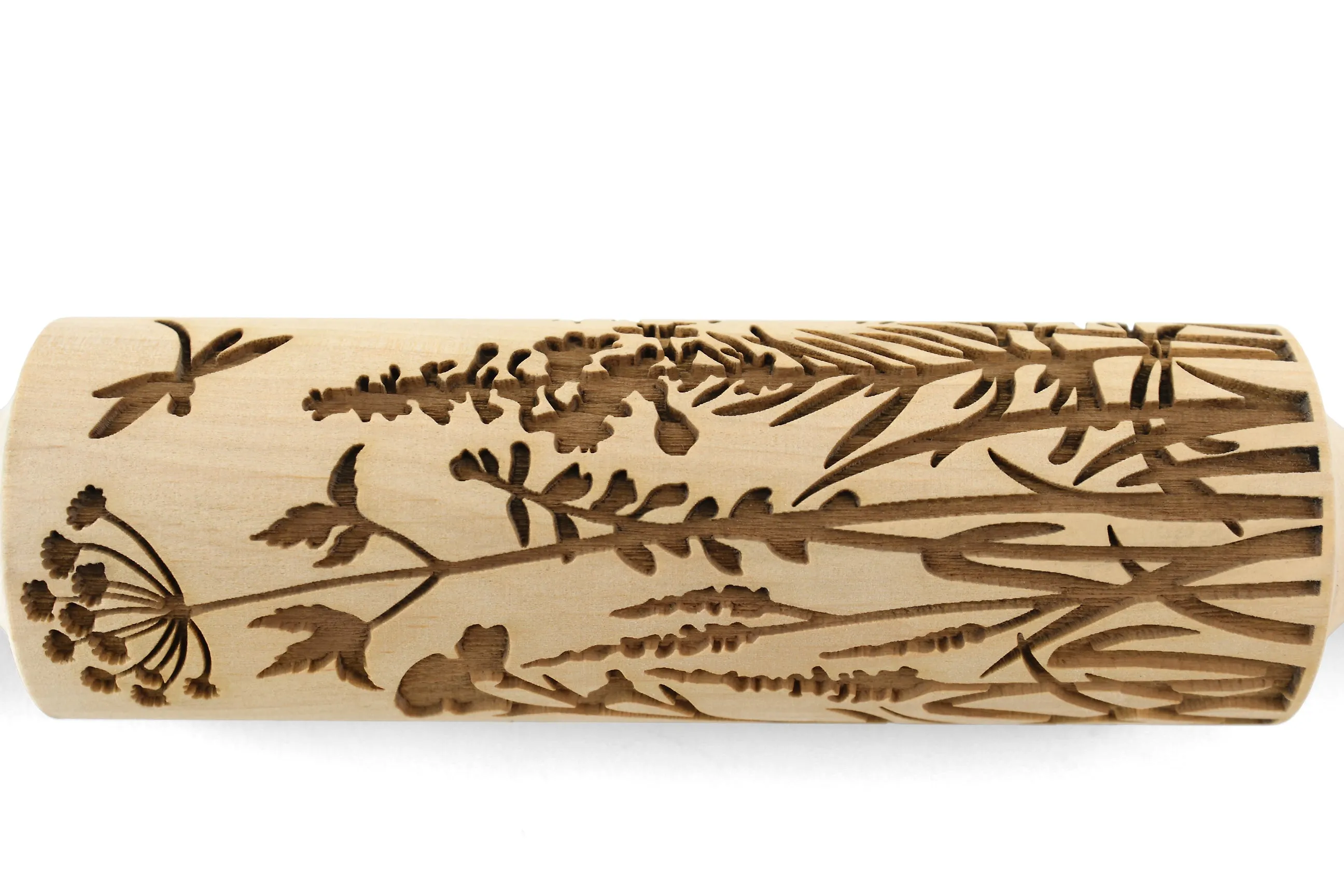 Wild Flowers and Herbs Embossed Rolling Pin, Textured Cookie, Clay Stamp, Pottery Roller, Christmas Gift