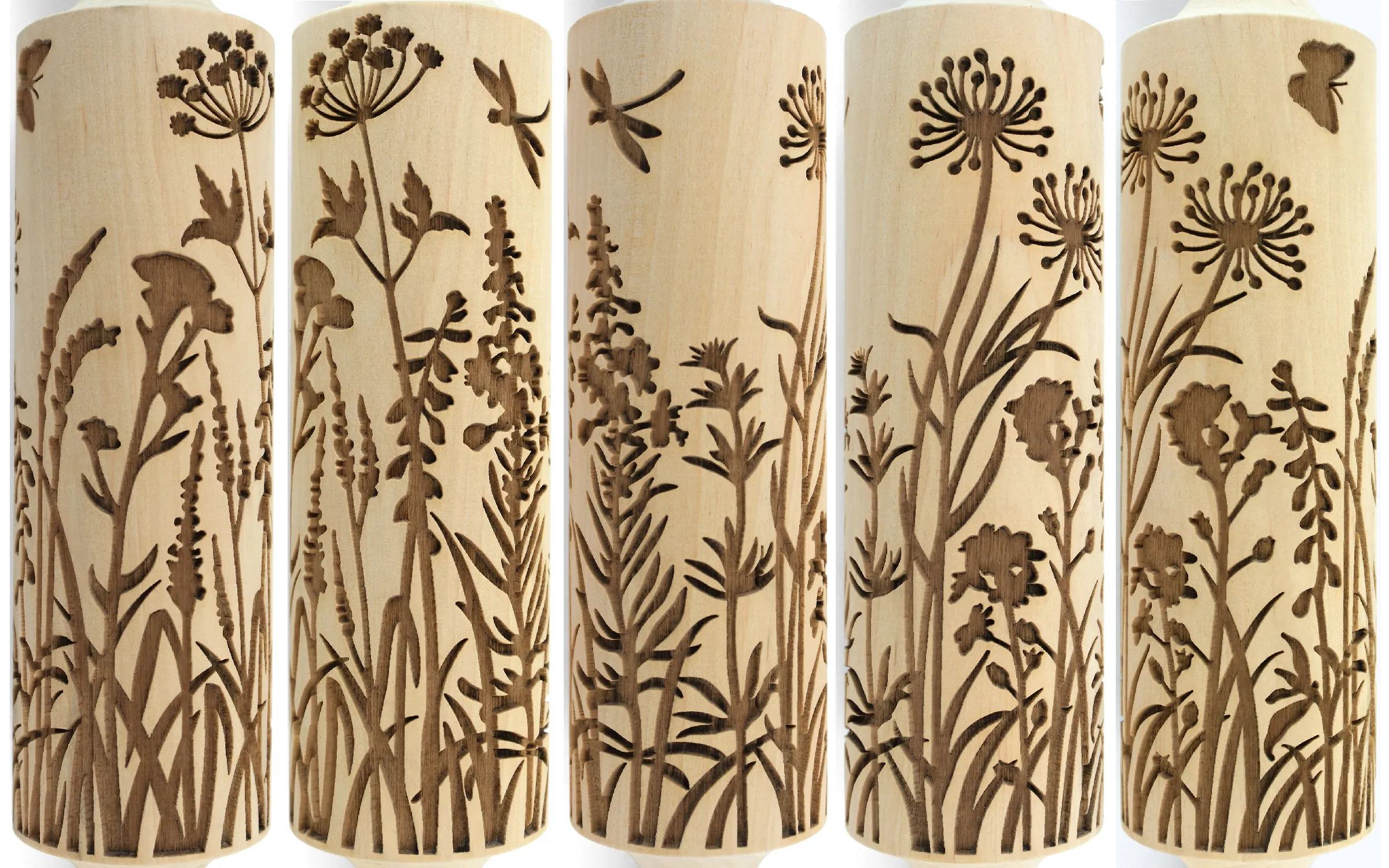 Wild Flowers and Herbs Embossed Rolling Pin, Textured Cookie, Clay Stamp, Pottery Roller, Christmas Gift