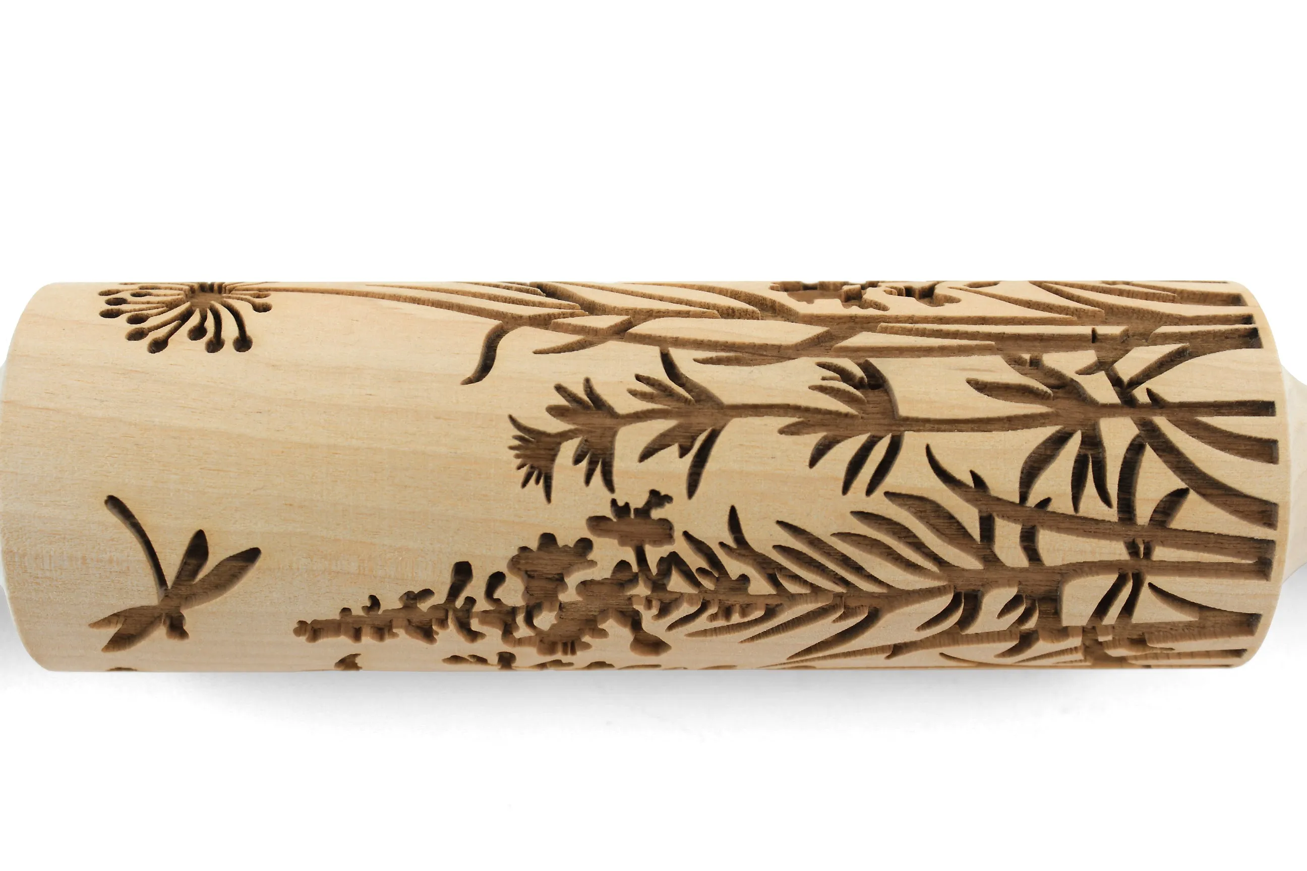Wild Flowers and Herbs Embossed Rolling Pin, Textured Cookie, Clay Stamp, Pottery Roller, Christmas Gift