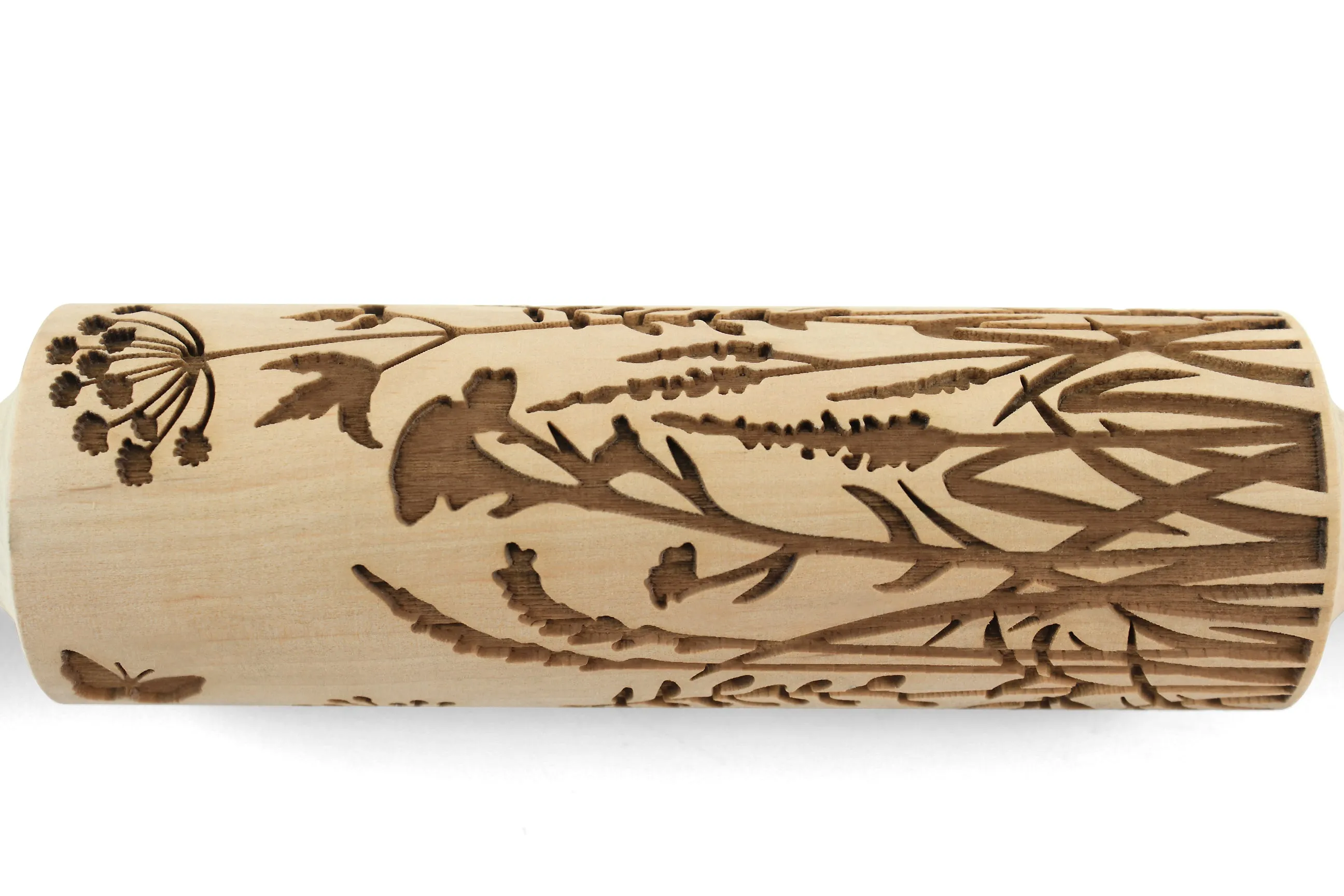 Wild Flowers and Herbs Embossed Rolling Pin, Textured Cookie, Clay Stamp, Pottery Roller, Christmas Gift