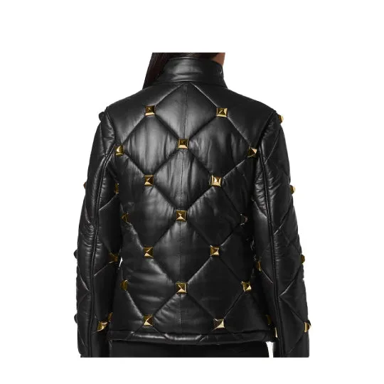 Women Luxury Black leather Bomber Jacket