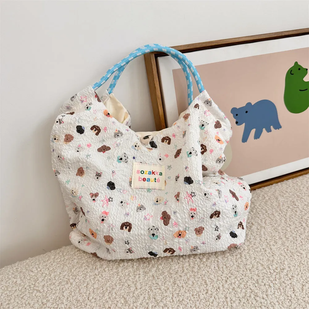 Women's Embossed Rabbit Hand Portable Canvas Commuter Shoulder Bags