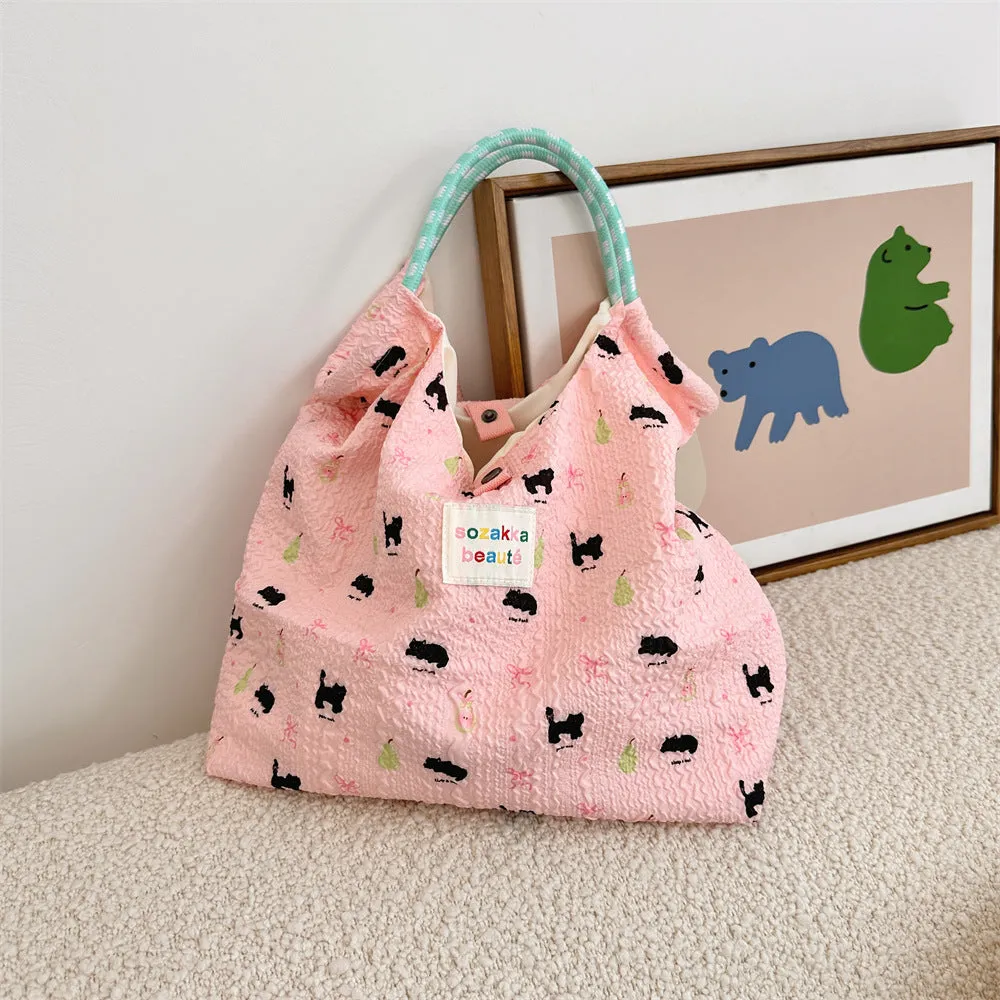 Women's Embossed Rabbit Hand Portable Canvas Commuter Shoulder Bags