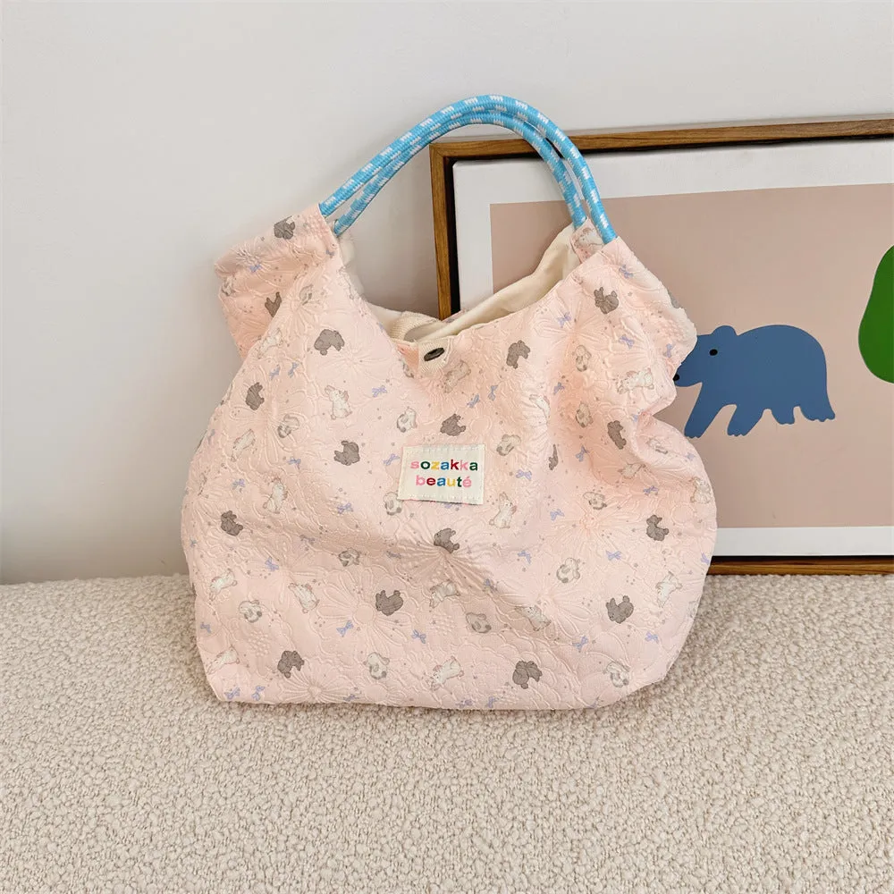 Women's Embossed Rabbit Hand Portable Canvas Commuter Shoulder Bags