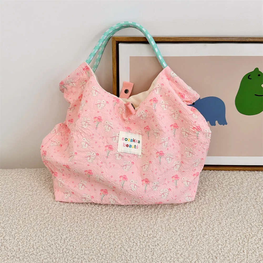 Women's Embossed Rabbit Hand Portable Canvas Commuter Shoulder Bags