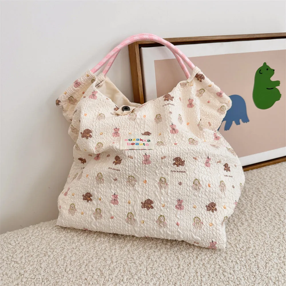Women's Embossed Rabbit Hand Portable Canvas Commuter Shoulder Bags
