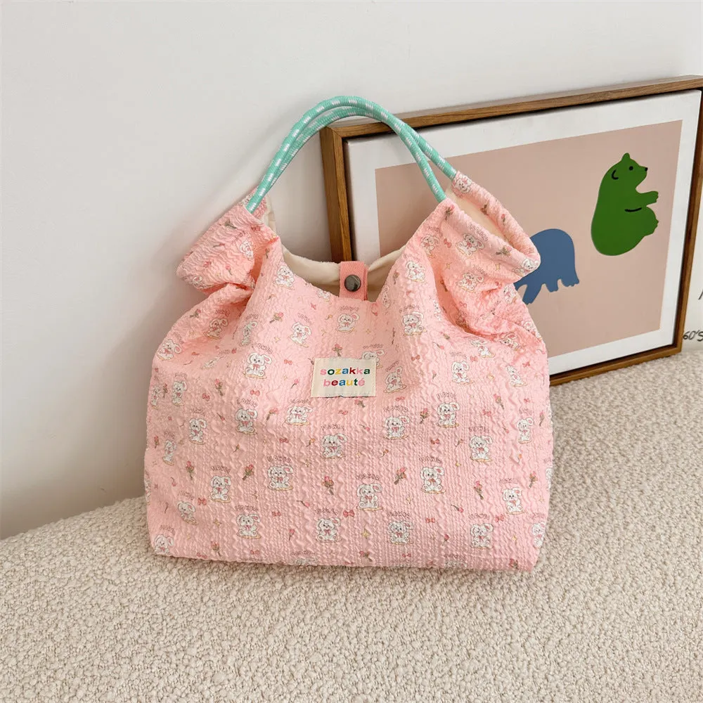 Women's Embossed Rabbit Hand Portable Canvas Commuter Shoulder Bags