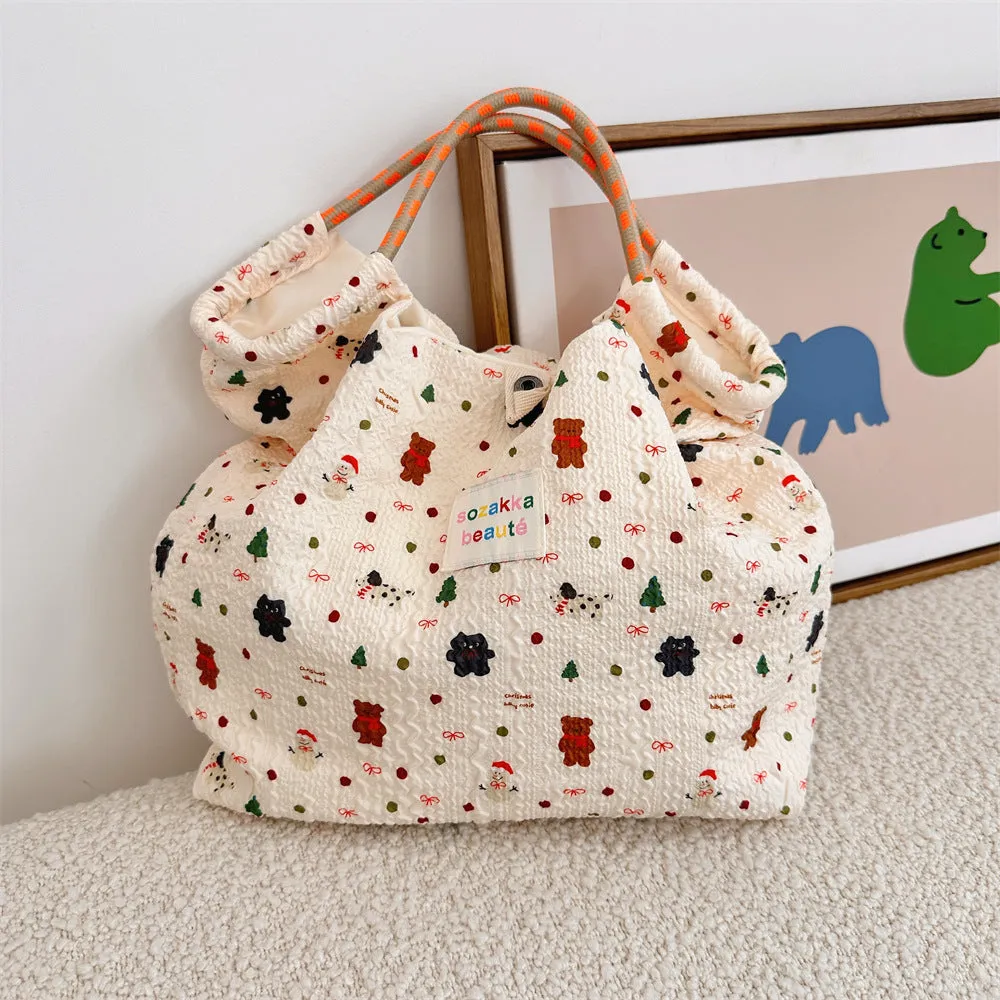 Women's Embossed Rabbit Hand Portable Canvas Commuter Shoulder Bags