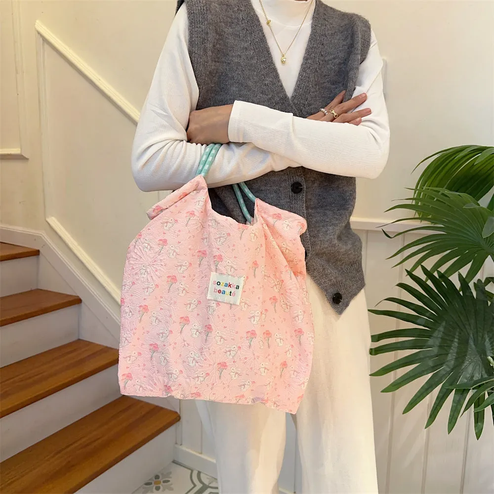Women's Embossed Rabbit Hand Portable Canvas Commuter Shoulder Bags