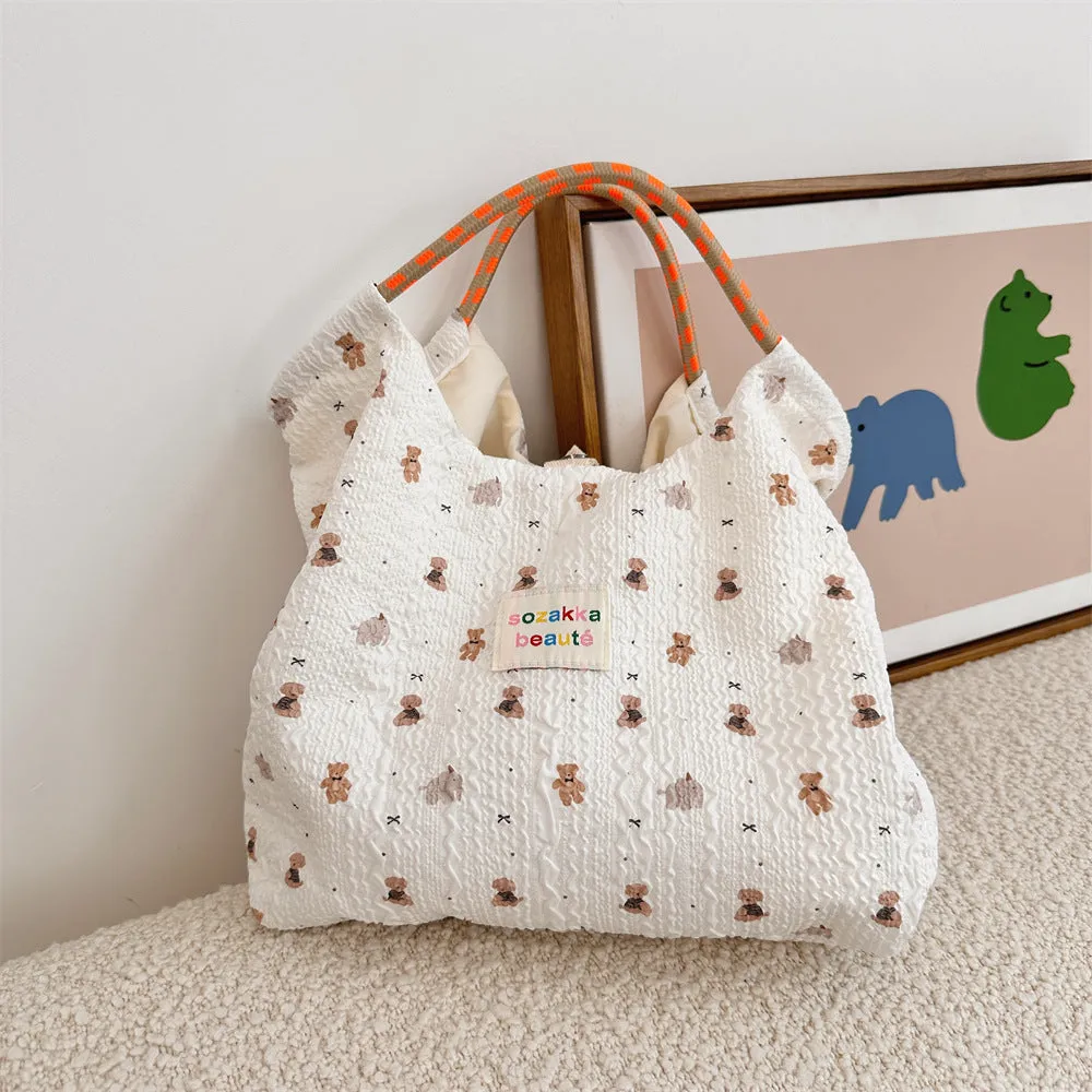Women's Embossed Rabbit Hand Portable Canvas Commuter Shoulder Bags