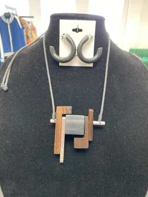 Wood/ Resin/ Aluminum Tube Necklace